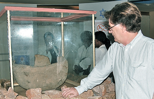 Tudor Parfitt viewing ngoma in Zimbabwe’s Harare Museum