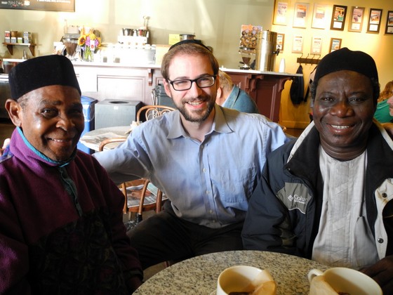 From left to right: Elder Ovadiah Agbai, Rabbi Moshe Moscowitz, director of Meor at Brown University, and Elder Pinchas Azuka (Photo credit: Shai Afsai)